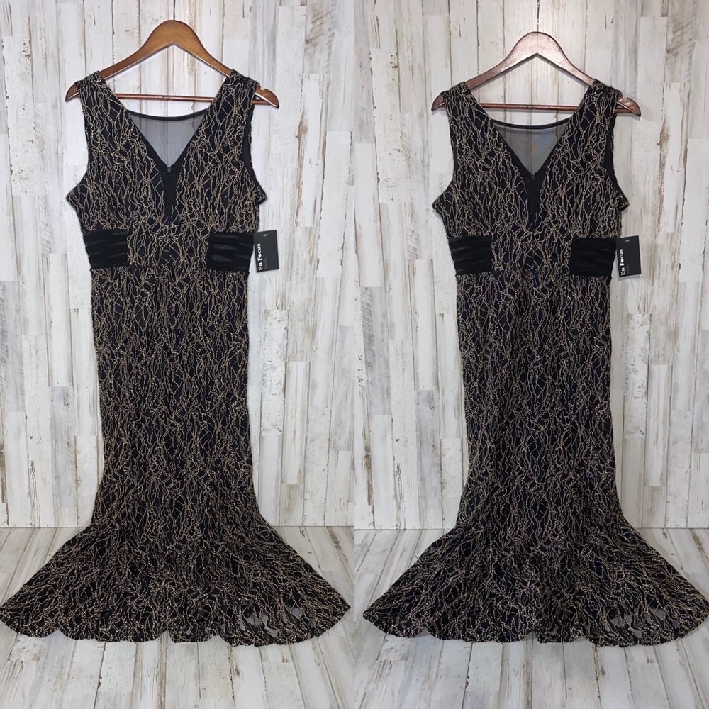 Enfocus Studio Black & Gold Mermaid Evening Dress